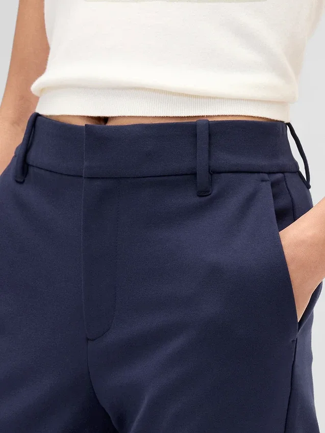 Pantalon court slim à taille haute en double maille