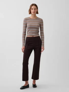 Pantalon court taille haute en maille double