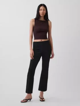 Pantalon court taille haute en maille double