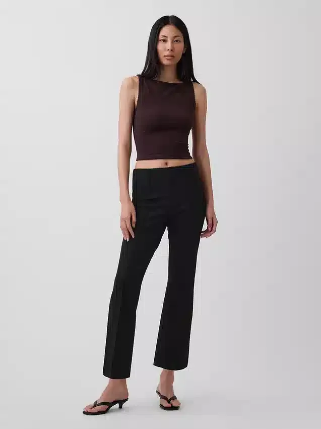 Pantalon court taille haute en maille double