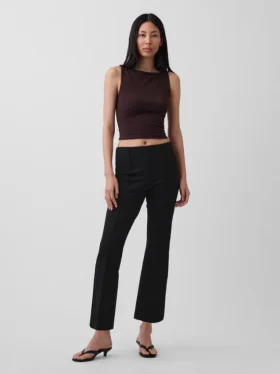Pantalon court taille haute en maille double