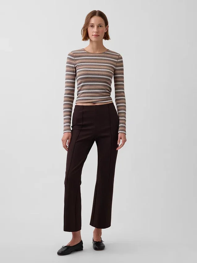 Pantalon court taille haute en maille double