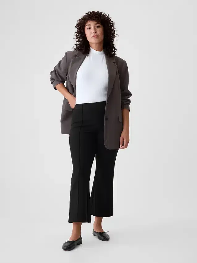Pantalon court taille haute en maille double