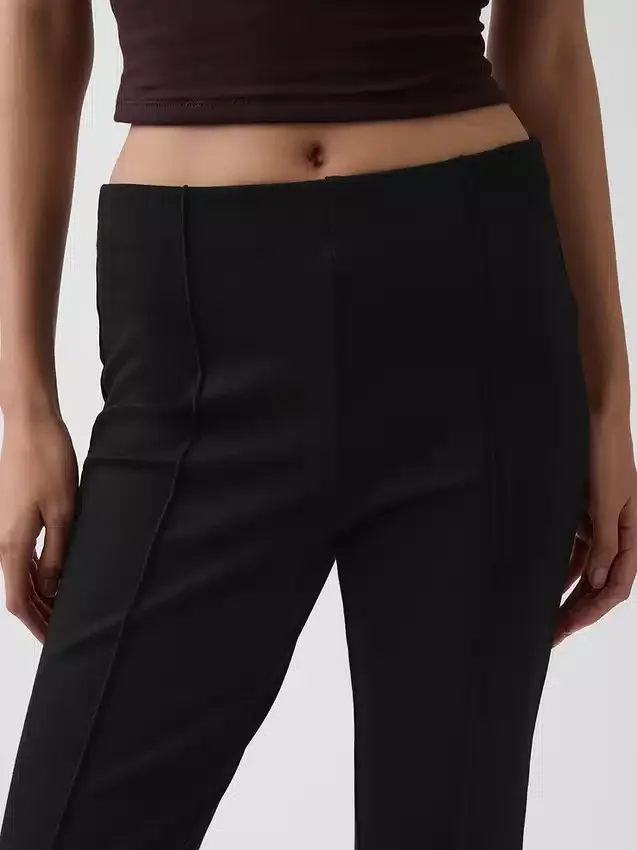 Pantalon court taille haute en maille double