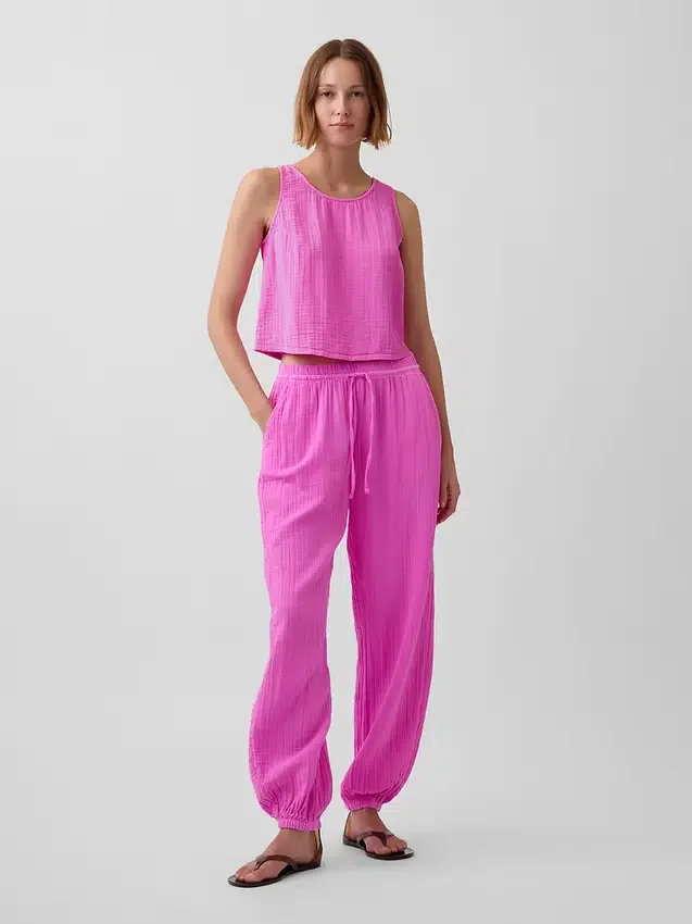 Pantalon de jogging facile à enfiler en gaze de coton