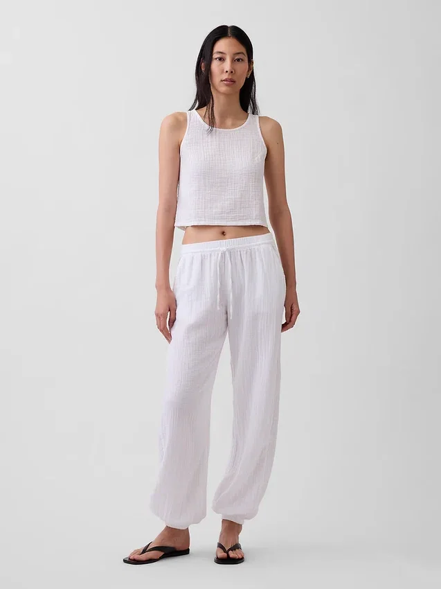 Pantalon de jogging facile à enfiler en gaze de coton