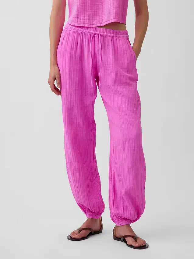Pantalon de jogging facile à enfiler en gaze de coton