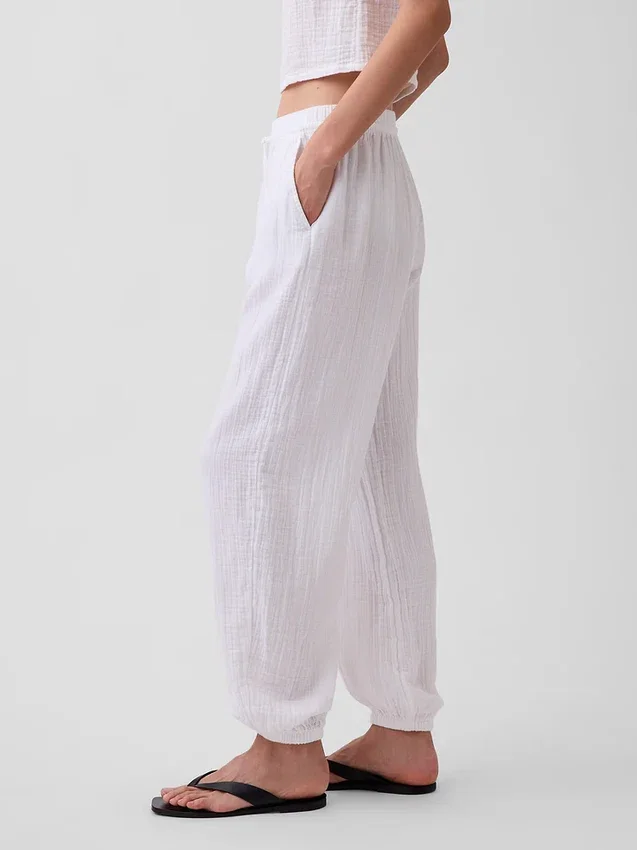 Pantalon de jogging facile à enfiler en gaze de coton