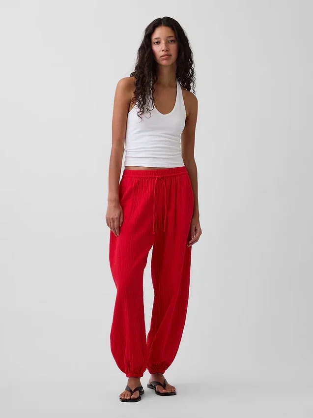 Pantalon de jogging facile à enfiler en gaze de coton