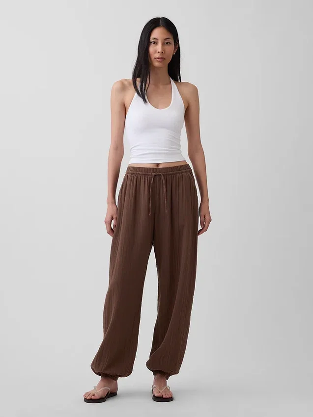 Pantalon de jogging facile à enfiler en gaze de coton