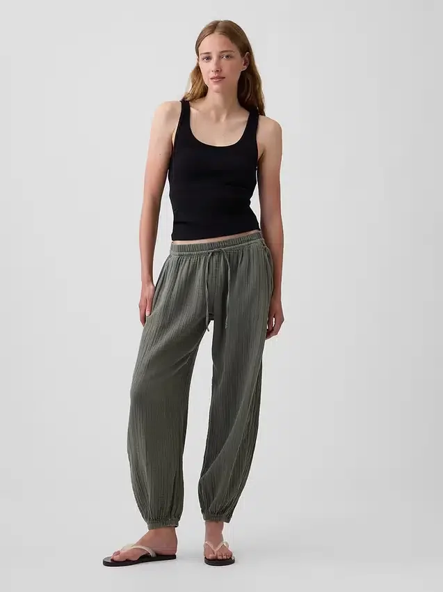 Pantalon de jogging facile à enfiler en gaze de coton