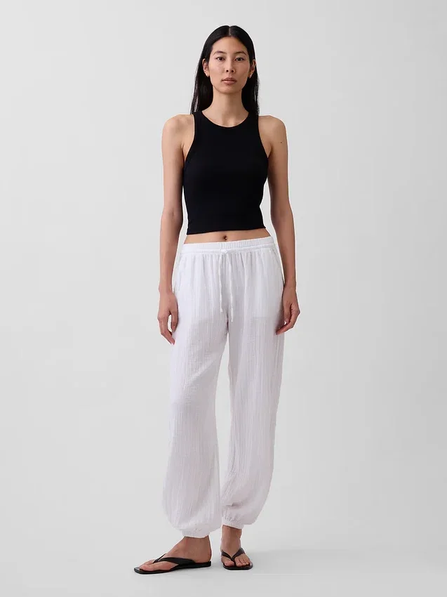 Pantalon de jogging facile à enfiler en gaze de coton