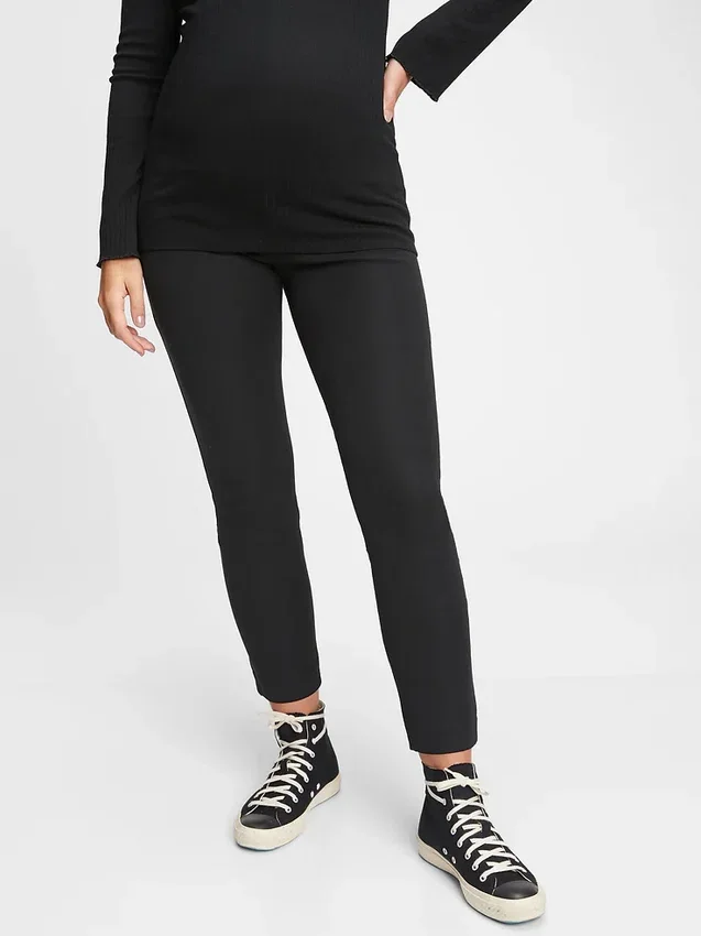 Pantalon de maternité à empiècement intégral en twill de coton bi-extensible