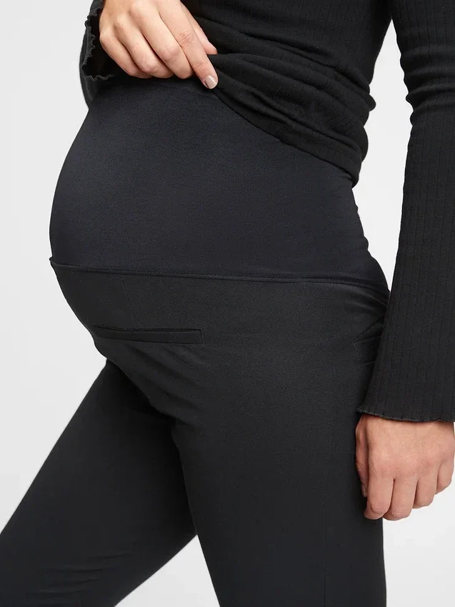 Pantalon de maternité à empiècement intégral en twill de coton bi-extensible