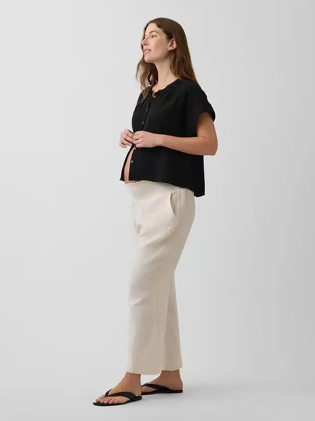 Pantalon de maternité en gaze de coton à panneau intégral
