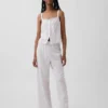 Pantalon de pyjama en mélange de lin à ourlet en dentelle