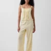Pantalon de pyjama en mélange de lin à ourlet en dentelle