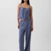 Pantalon de pyjama en mélange de lin à ourlet en dentelle