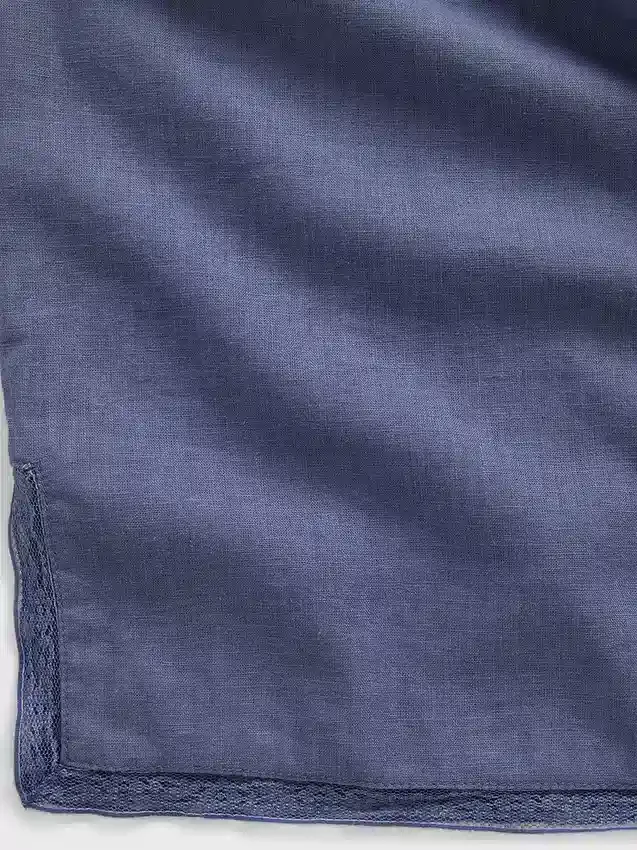 Pantalon de pyjama en mélange de lin à ourlet en dentelle
