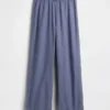 Pantalon de pyjama en mélange de lin à ourlet en dentelle