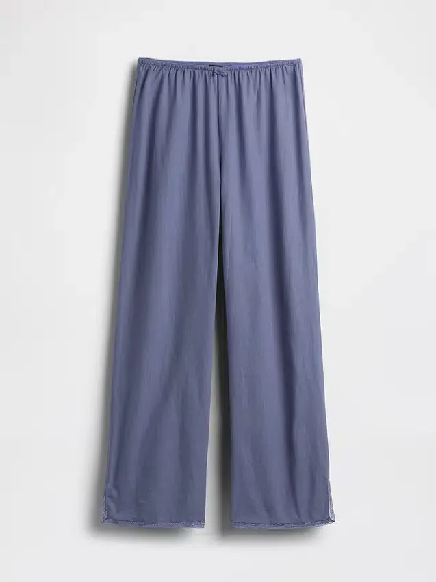 Pantalon de pyjama en mélange de lin à ourlet en dentelle