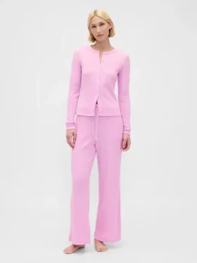Pantalon de pyjama à jambes larges en maille gaufrée