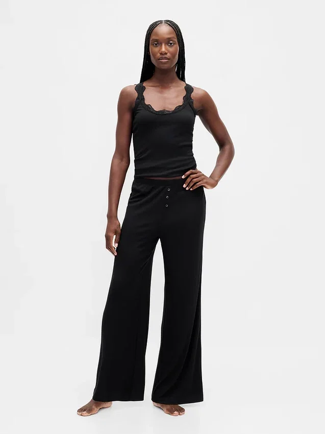 Pantalon de pyjama à jambes larges et à fines côtes