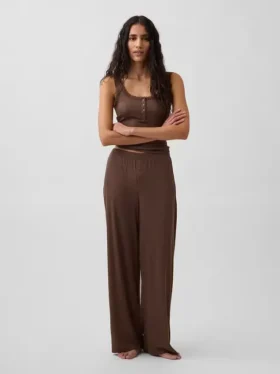 Pantalon de pyjama à jambes larges et à fines côtes