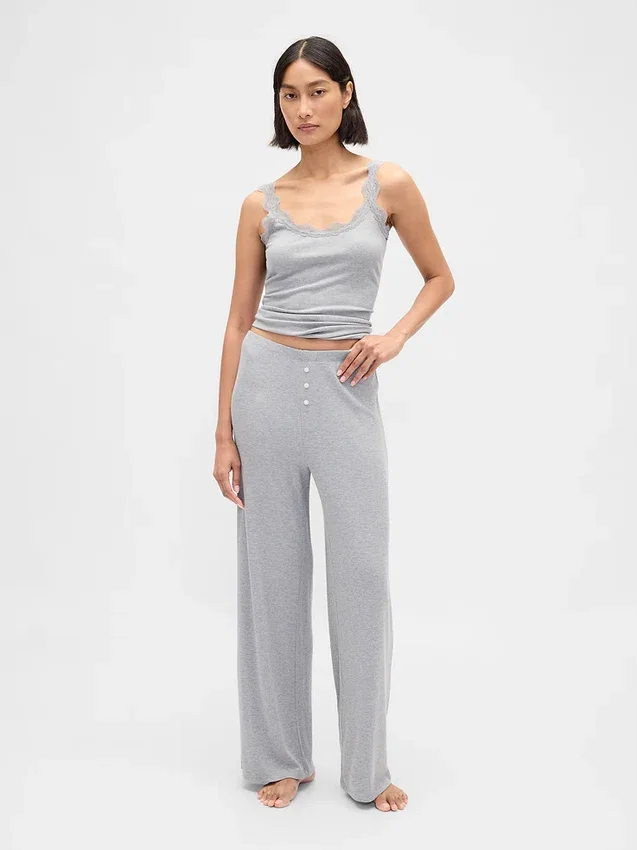 Pantalon de pyjama à jambes larges et à fines côtes