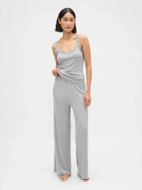 Pantalon de pyjama à jambes larges et à fines côtes