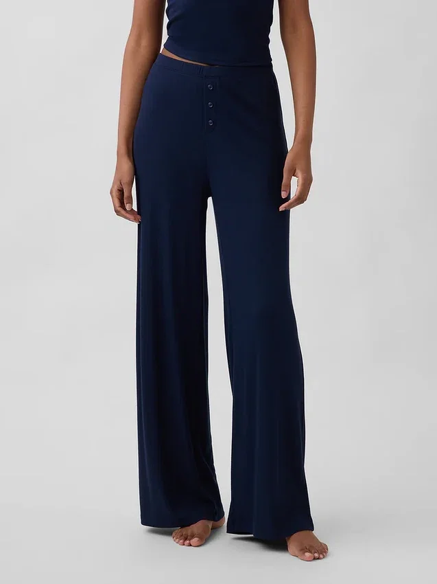 Pantalon de pyjama à jambes larges et à fines côtes