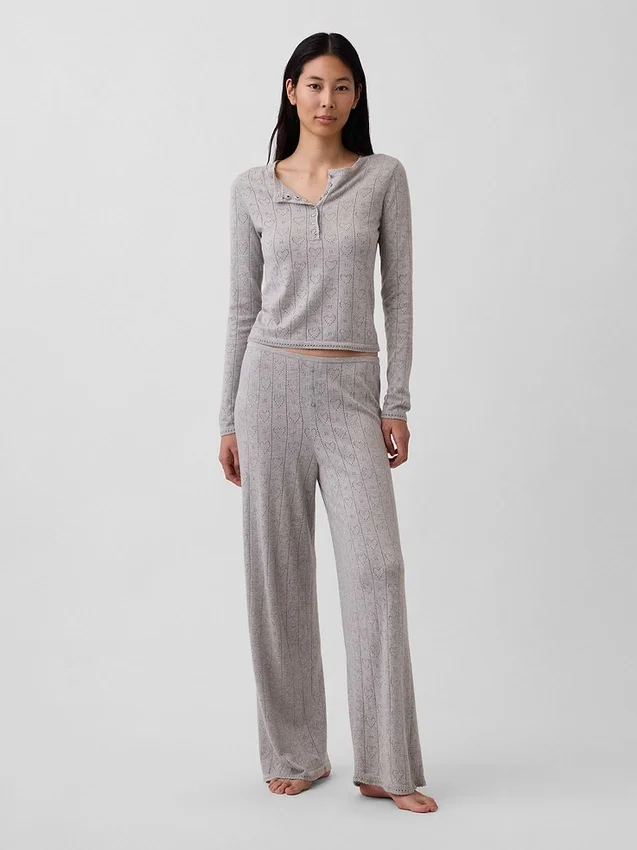 Pantalon de pyjama léger CashSoft à motif « cœurs » en pointelle