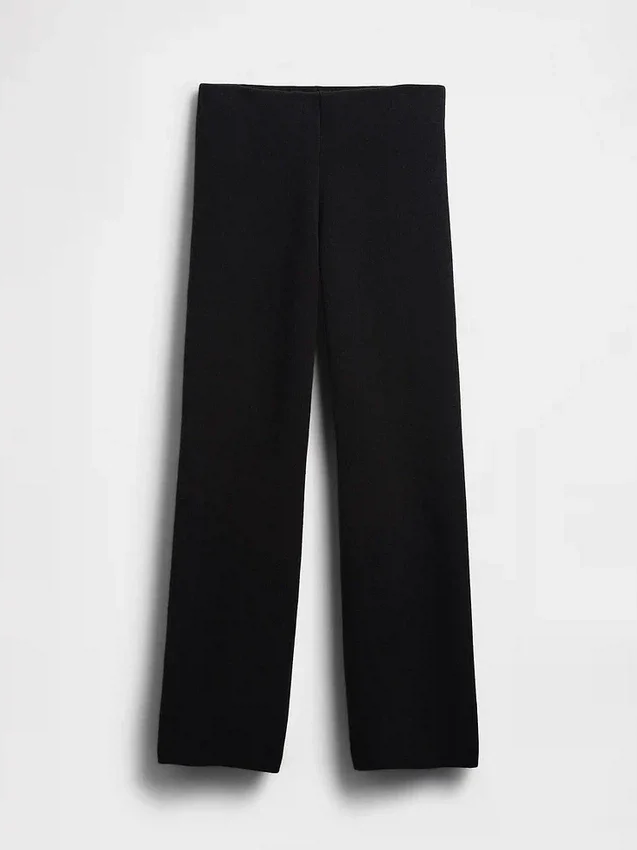 Pantalon de type « bootcut » en maille épaisse, taille basse, en mélange de coton