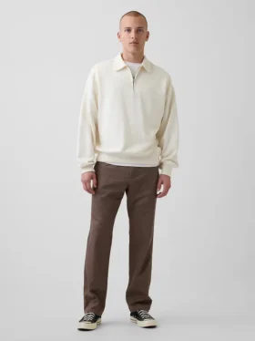 Pantalon droit ample en lin et coton