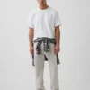Pantalon droit ample en lin et coton