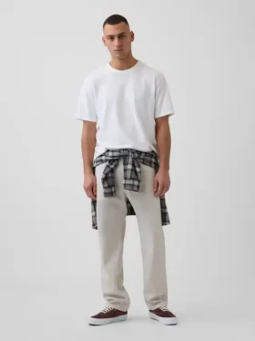 Pantalon droit ample en lin et coton