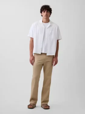 Pantalon droit ample en lin et coton