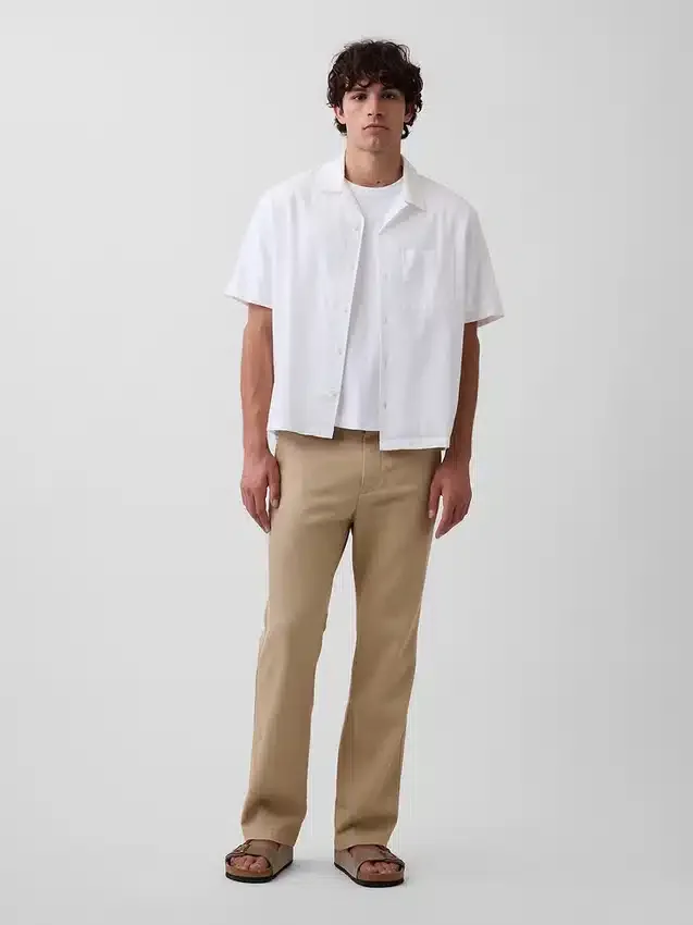 Pantalon droit ample en lin et coton