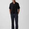 Pantalon droit ample en lin et coton