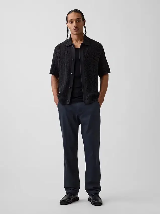 Pantalon droit ample en lin et coton