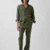Pantalon droit ample en lin et coton