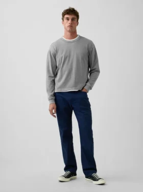 Pantalon droit ample en lin et coton