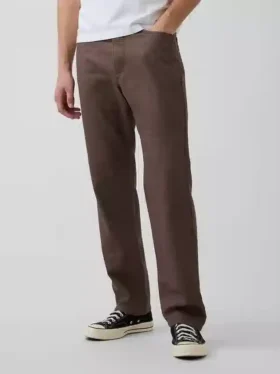 Pantalon droit ample en lin et coton