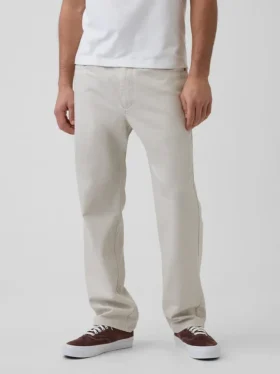 Pantalon droit ample en lin et coton
