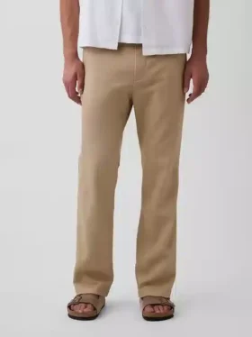 Pantalon droit ample en lin et coton