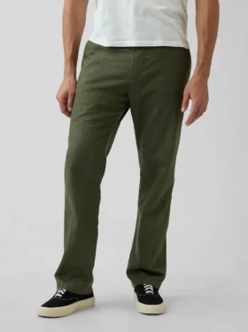 Pantalon droit ample en lin et coton