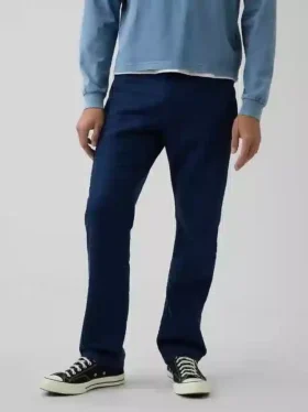 Pantalon droit ample en lin et coton