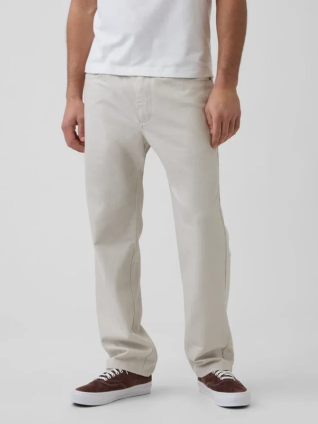 Pantalon droit ample en lin et coton
