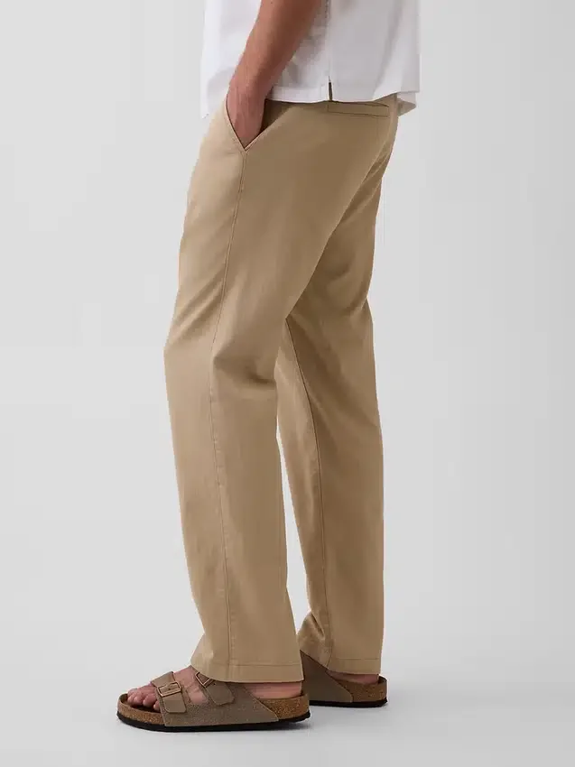Pantalon droit ample en lin et coton