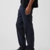 Pantalon droit ample en lin et coton